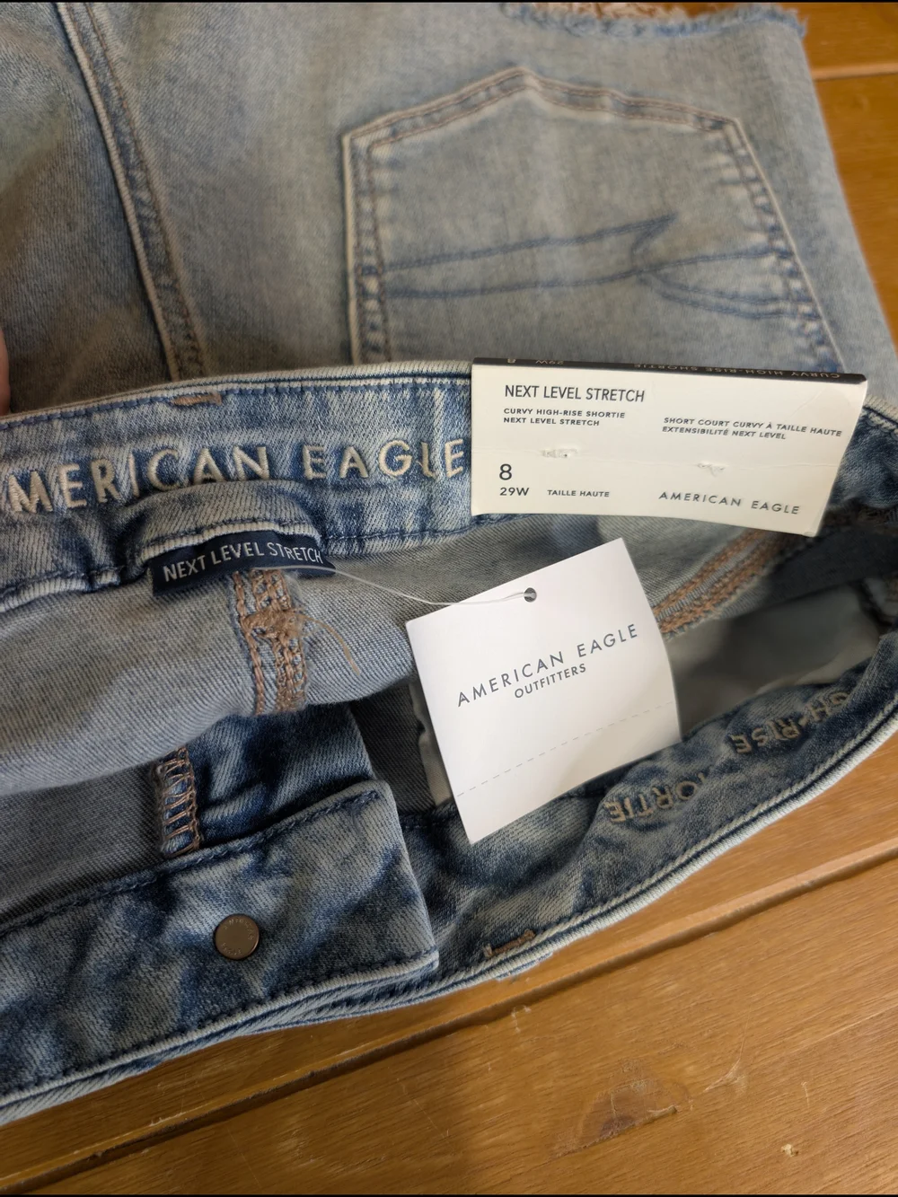AEO Hi Rose Shortie Shorts Light Wash NWT